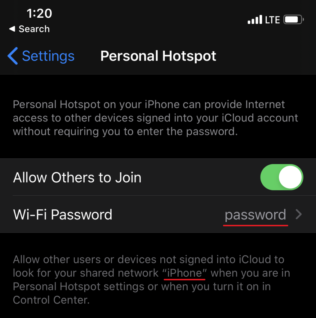 iphone hotspot no internet access